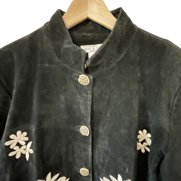Max & Lily Vintage Fully Lined Suede Leather Floral Embroidered Jacket Sz L - Picture 2 of 9